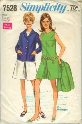 7528 SIMPLICITY 1968 MISSES PANTDRESS 2 LENGTHS, LINED JACKET PATTERN 12 34"